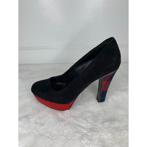 Call It Spring Black & Red Platform Heels With Tartan Accents Size 6 - Picture 7 of 8